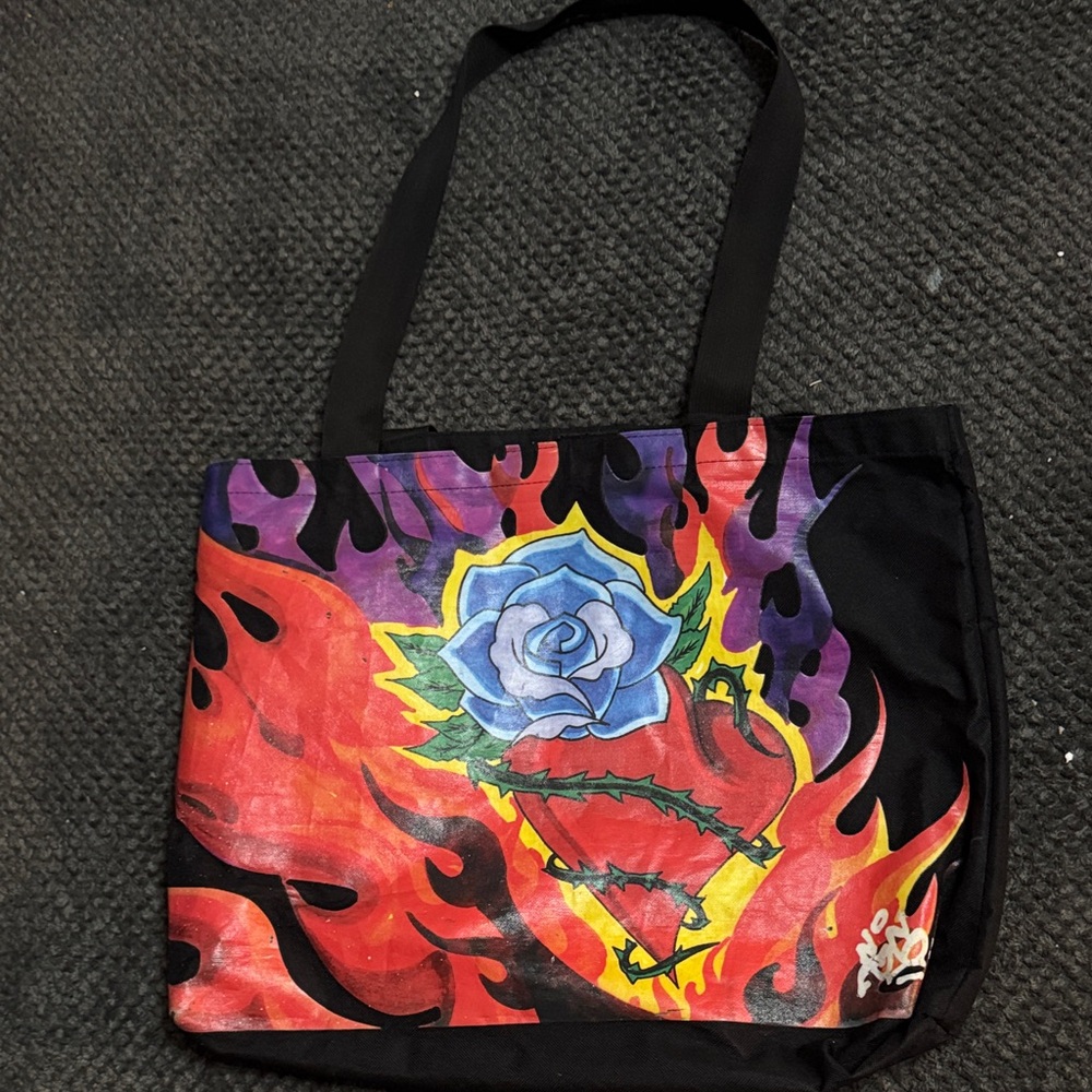 Vibrant Heart and Rose Graphic Tote Bag
